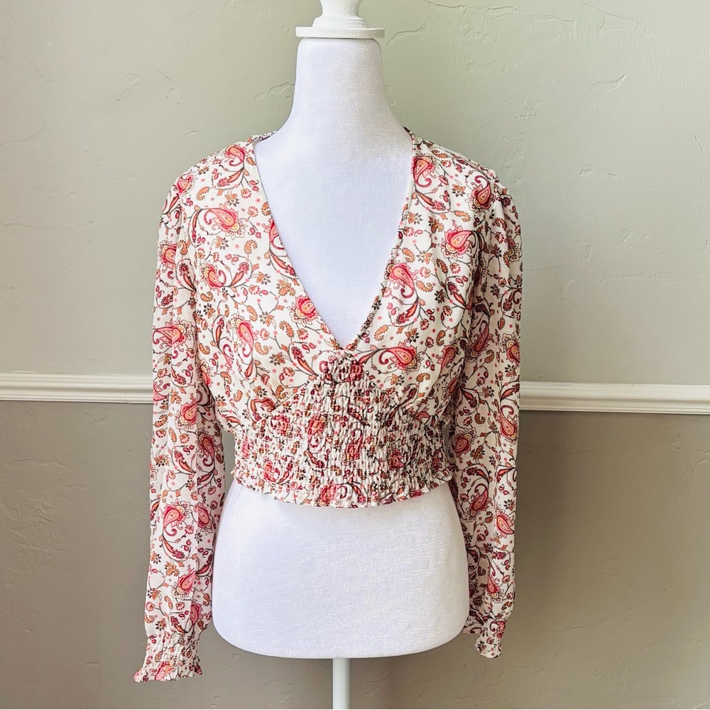Cotton On White and Orange Wrap Crop Blouse